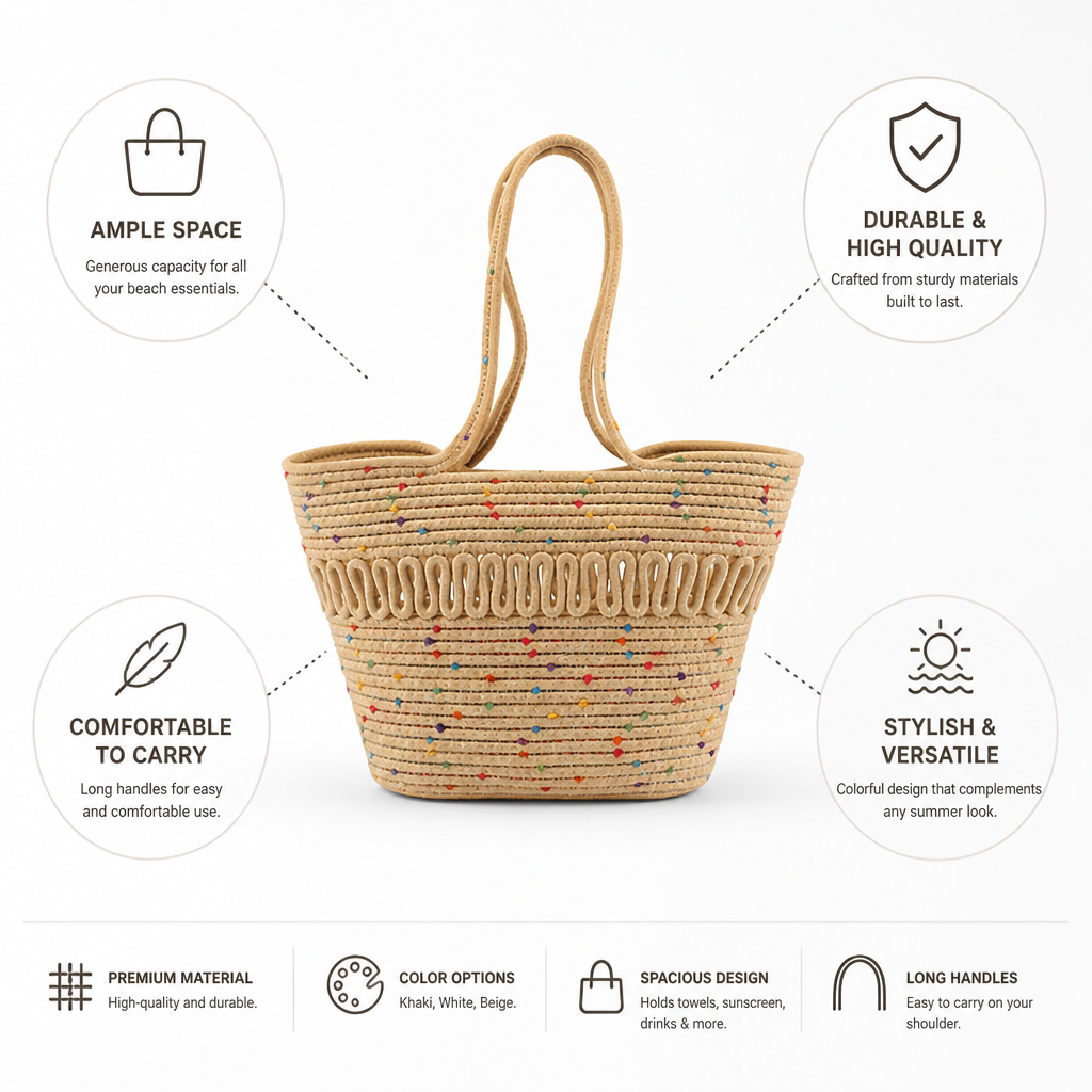 Spacious & Durable Beach Bag (Long Handles)