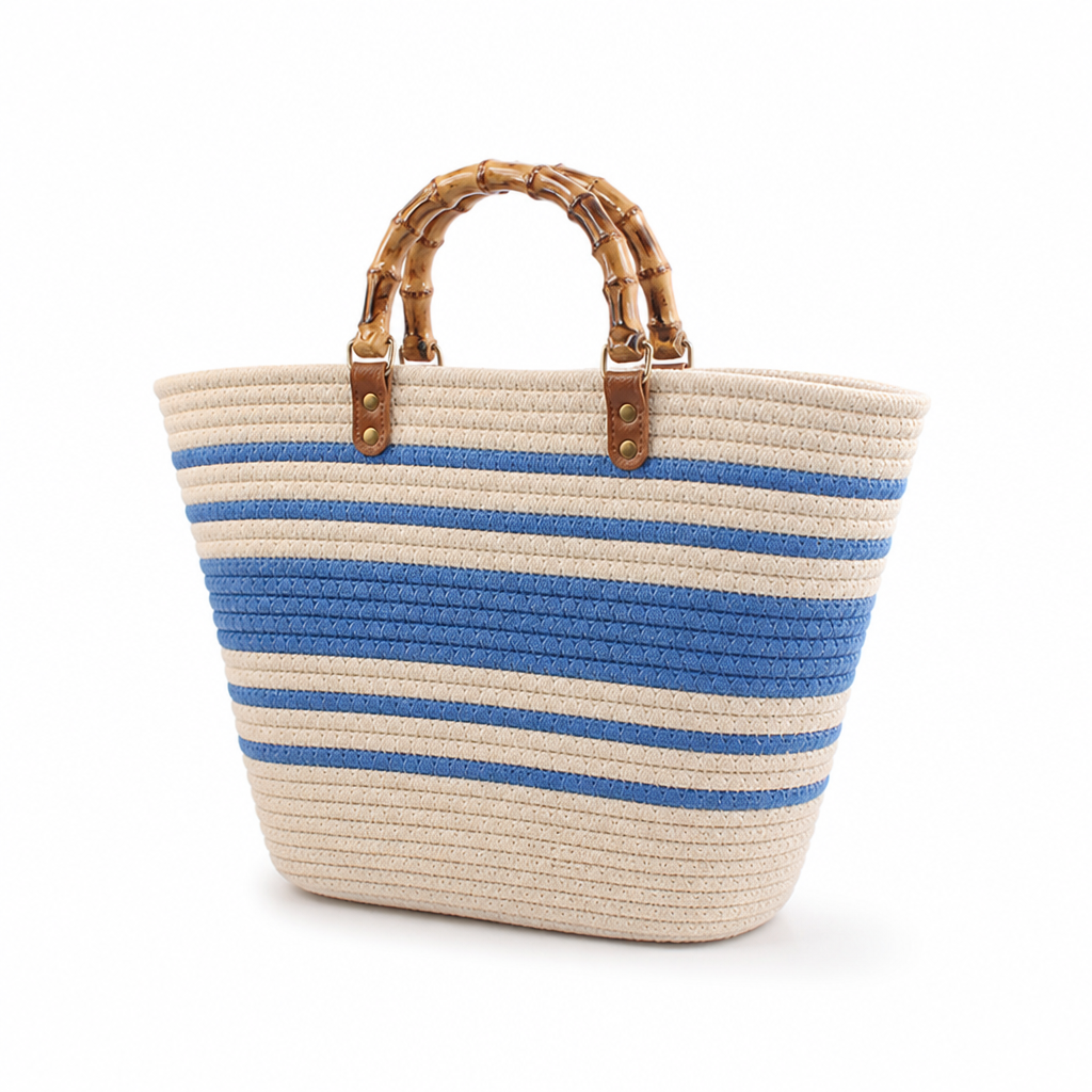 Spacious Eco-Friendly Bamboo-Handle Beach Tote