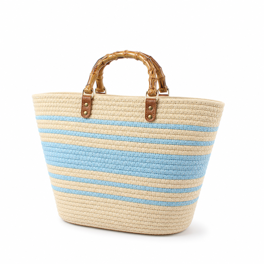 Spacious Eco-Friendly Bamboo-Handle Beach Tote