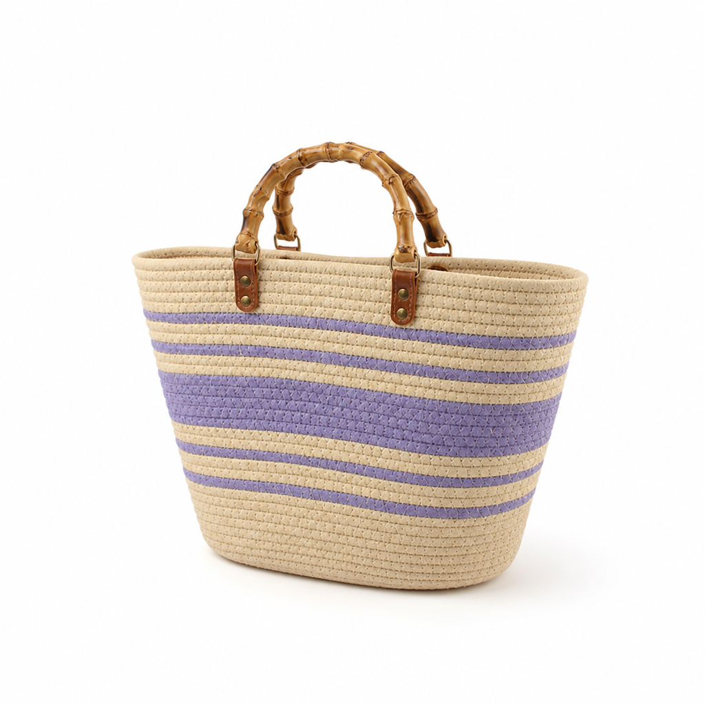 Spacious Eco-Friendly Bamboo-Handle Beach Tote