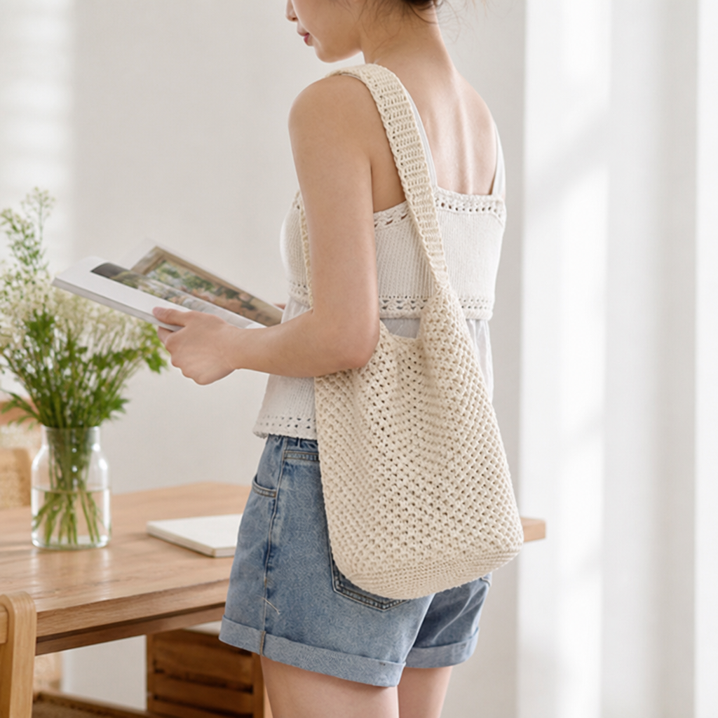 Spacious Eco-Friendly Cotton Crochet Tote Bag
