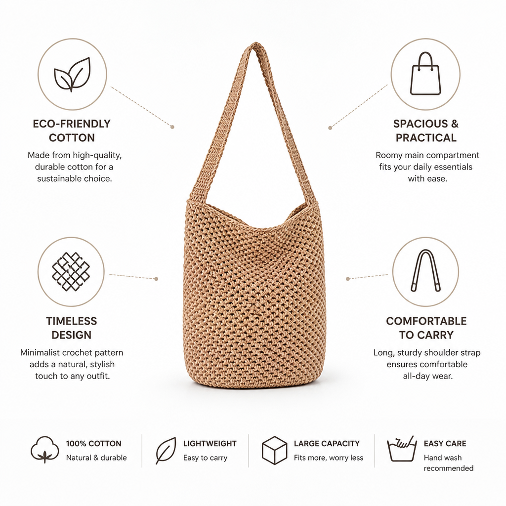 Spacious Eco-Friendly Cotton Crochet Tote Bag