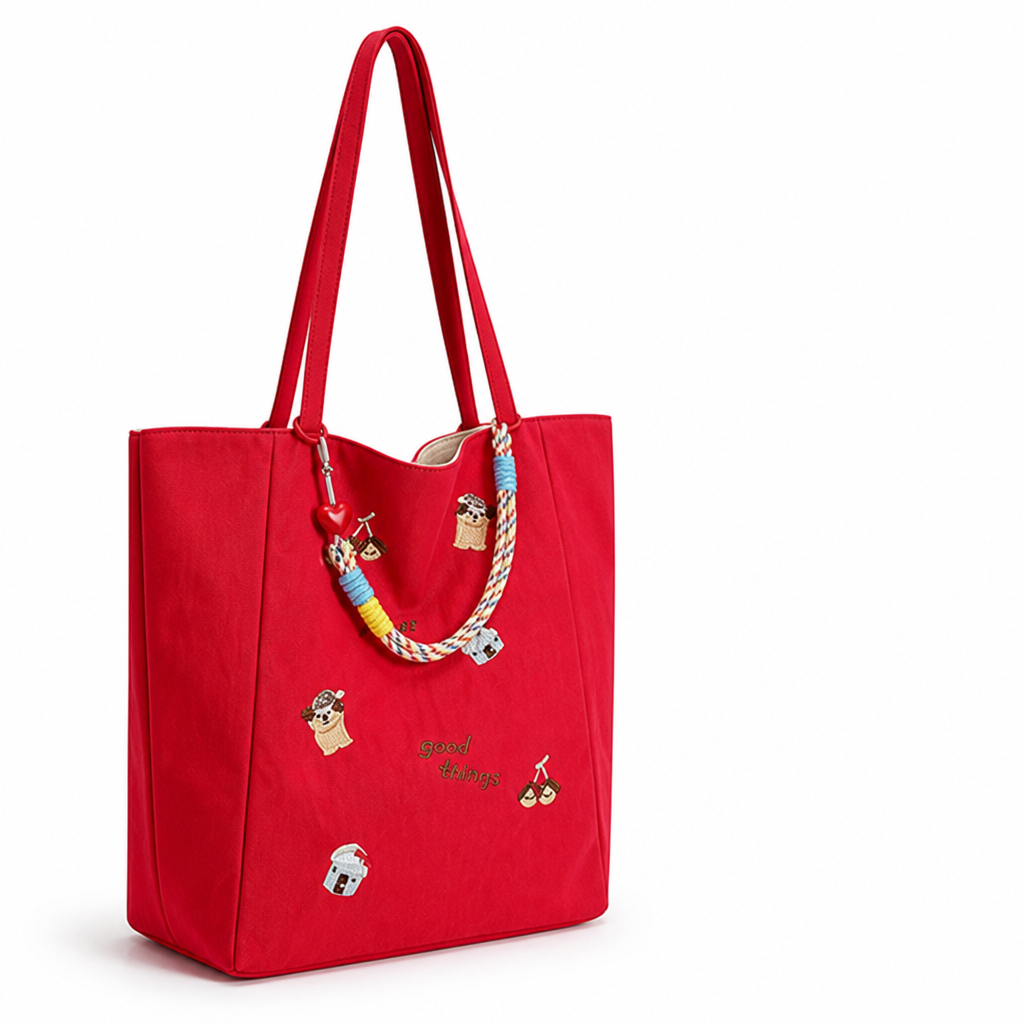 Spacious Embroidered Lightweight Tote (Long Handles)