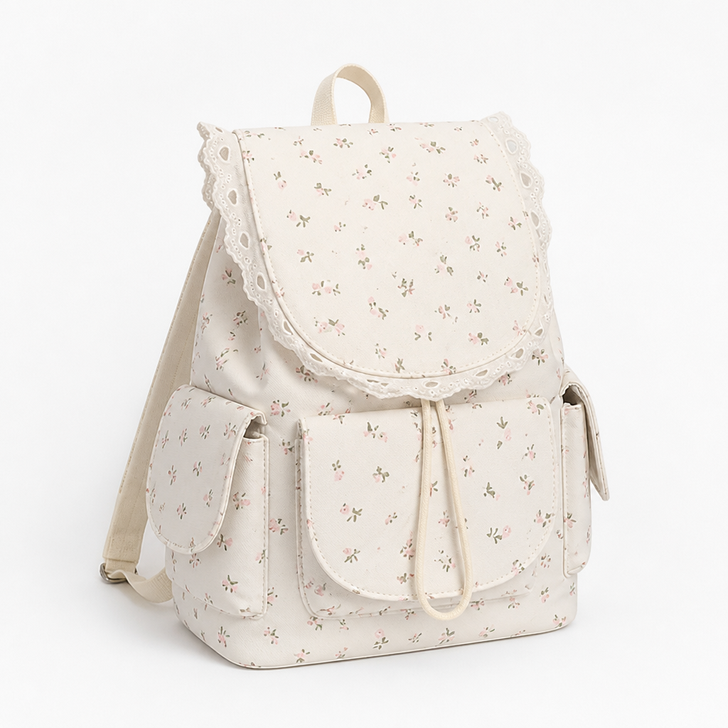 Spacious Floral Ruffle School Backpack