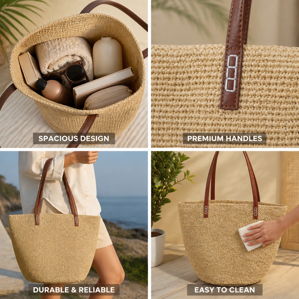 Spacious Hand-Woven Jute Tote Bag (Leather Handles)