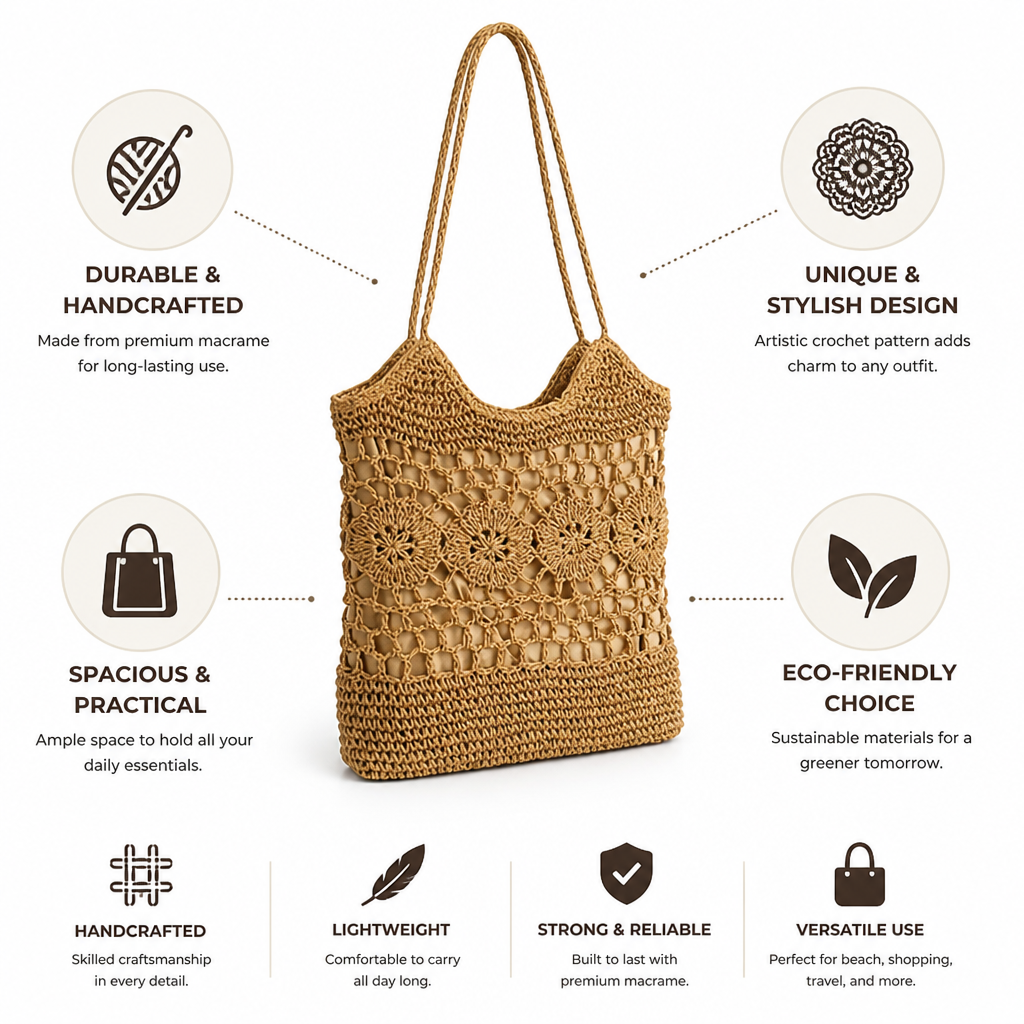 Spacious Handcrafted Macrame Tote Bag