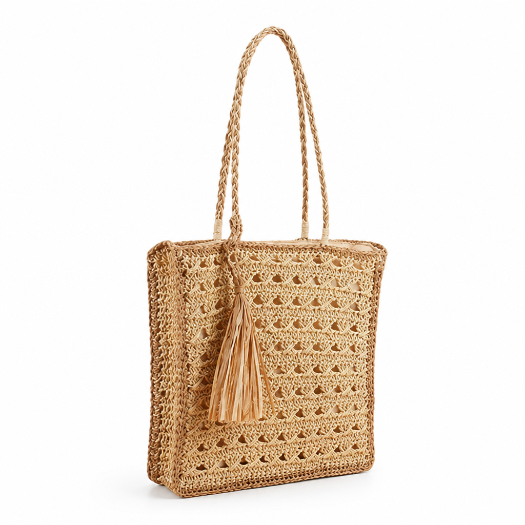 Spacious Lightweight Woven Straw Shoulder Bag