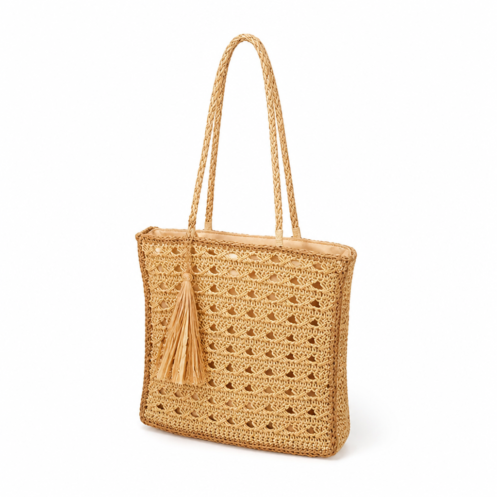 Spacious Lightweight Woven Straw Shoulder Bag