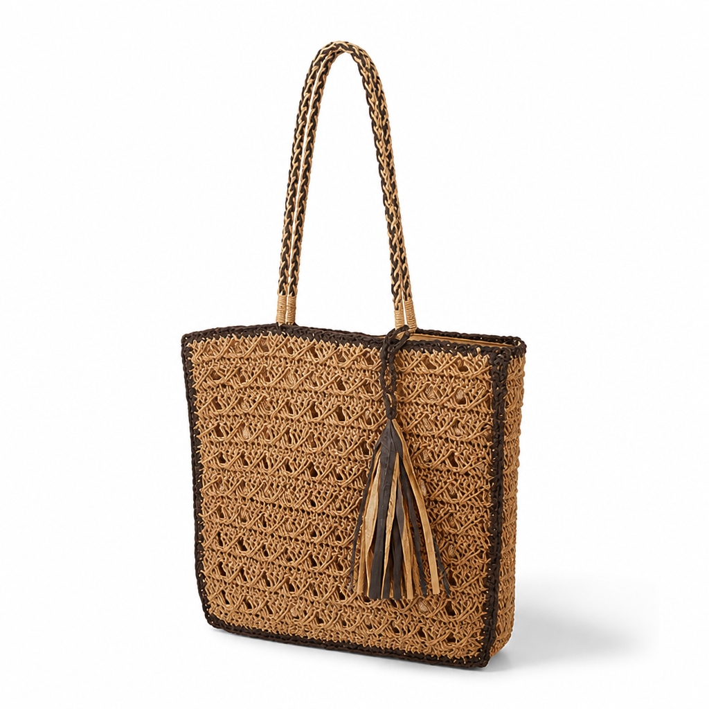 Spacious Lightweight Woven Straw Shoulder Bag