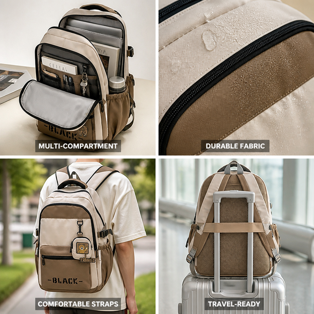 Spacious Multi-Compartment Backpack (Padded Shoulder Straps)