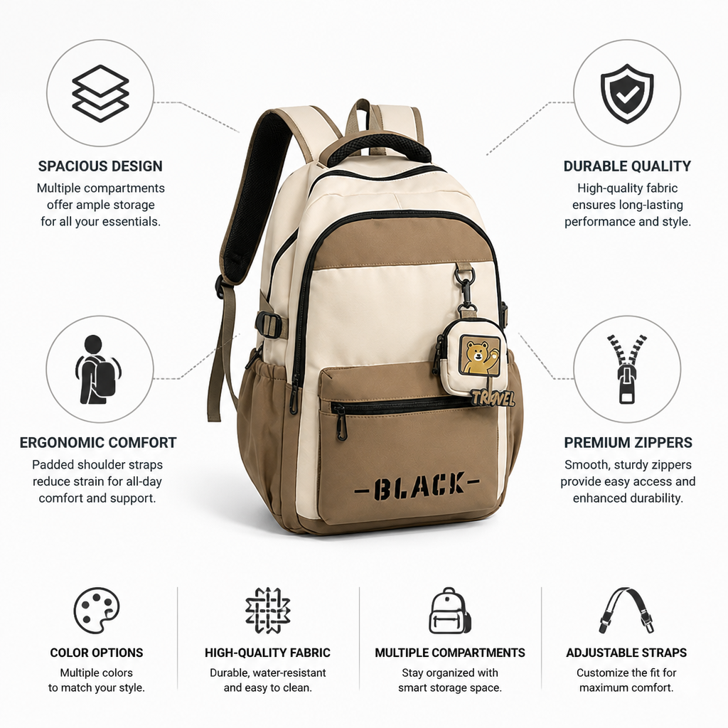 Spacious Multi-Compartment Backpack (Padded Shoulder Straps)