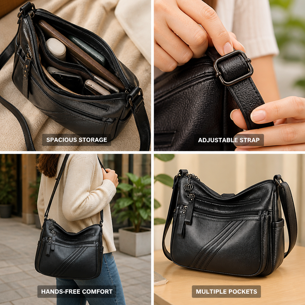 Spacious Multi-Pocket Adjustable Strap Crossbody Bag