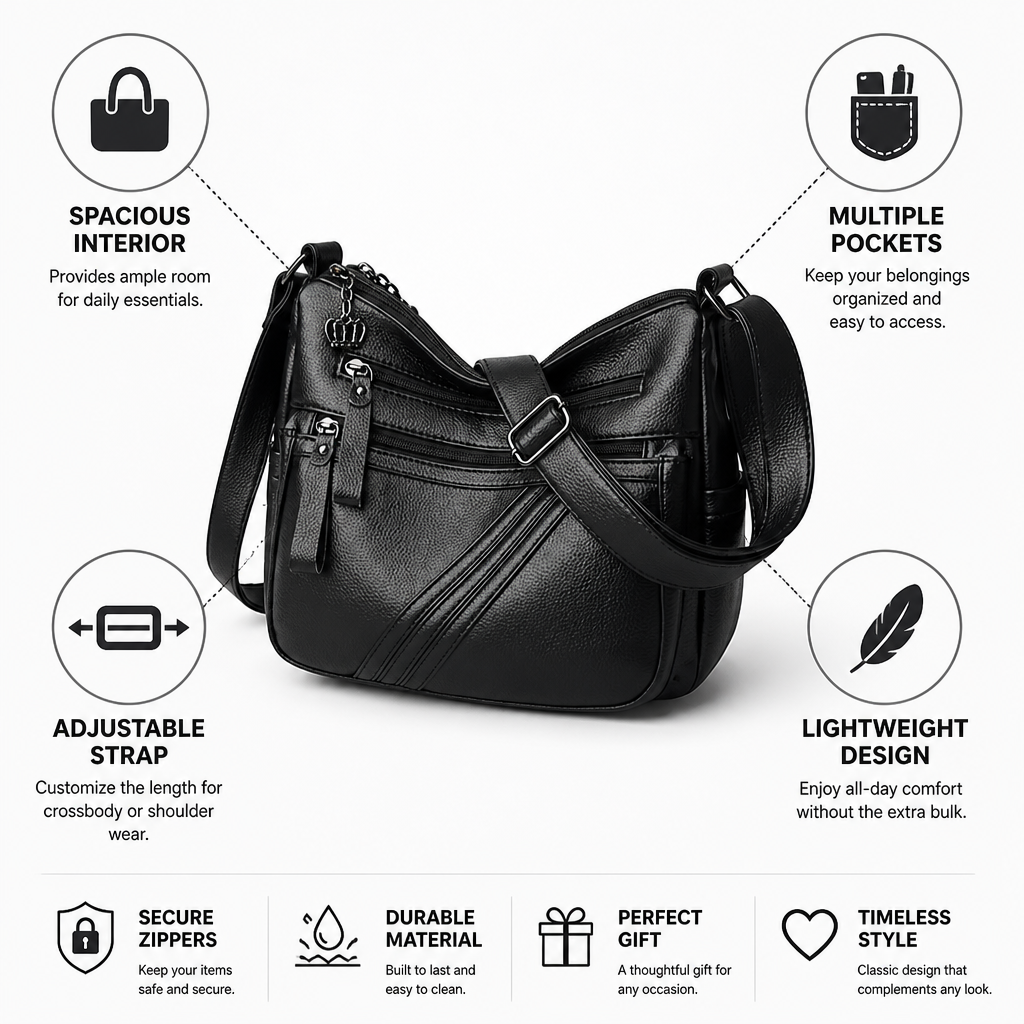 Spacious Multi-Pocket Adjustable Strap Crossbody Bag