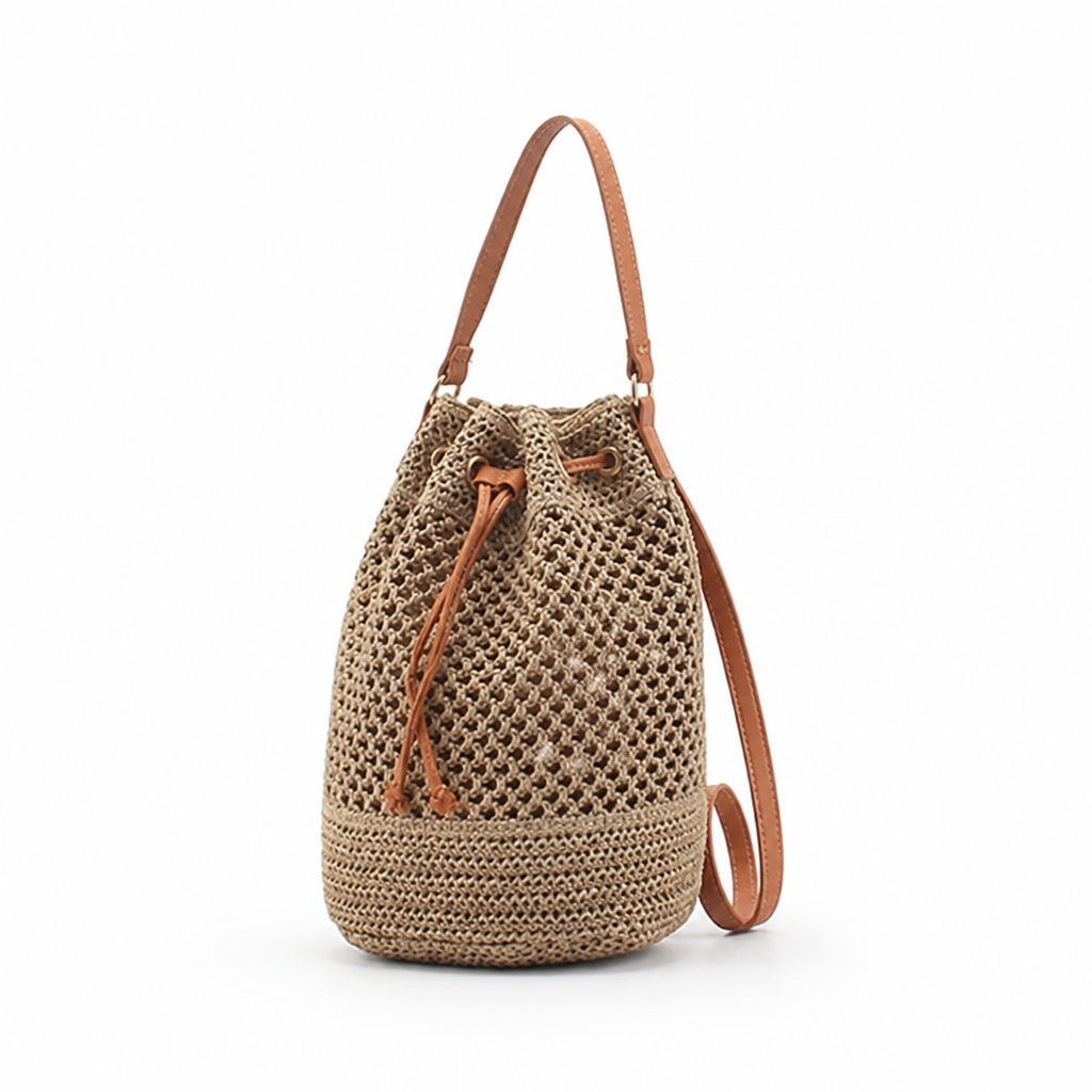 Spacious Natural Raffia Backpack With Adjustable Leather Straps