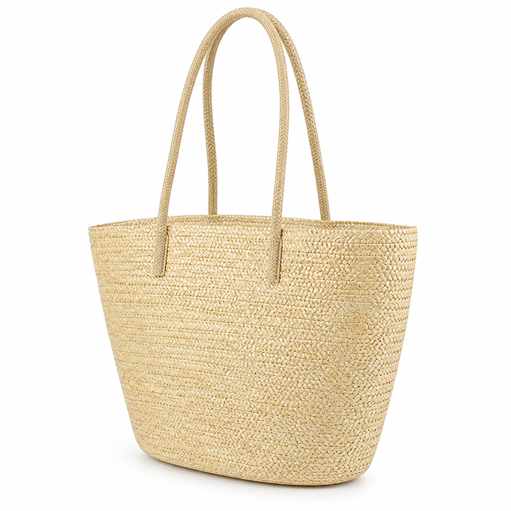 Spacious Natural Woven Shopping Bag (Hidden Zipper Pocket)