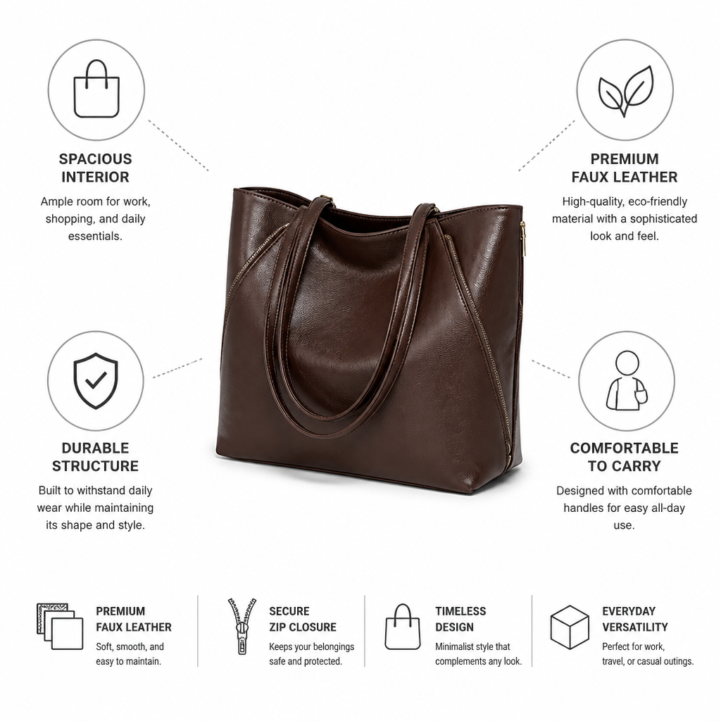 Spacious Premium Faux Leather Tote Bag