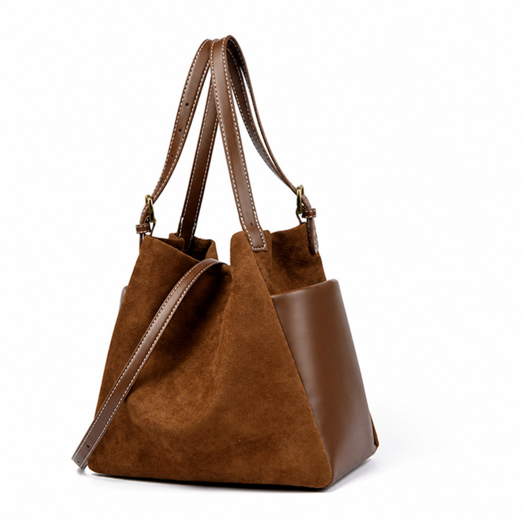 Spacious Premium Suede Bucket Handbag (Shoulder Strap & Handles)
