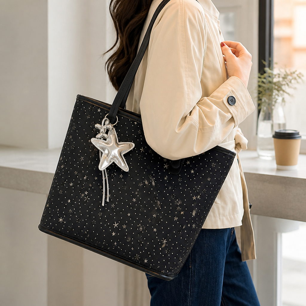 Spacious Star-Print Tote Bag
