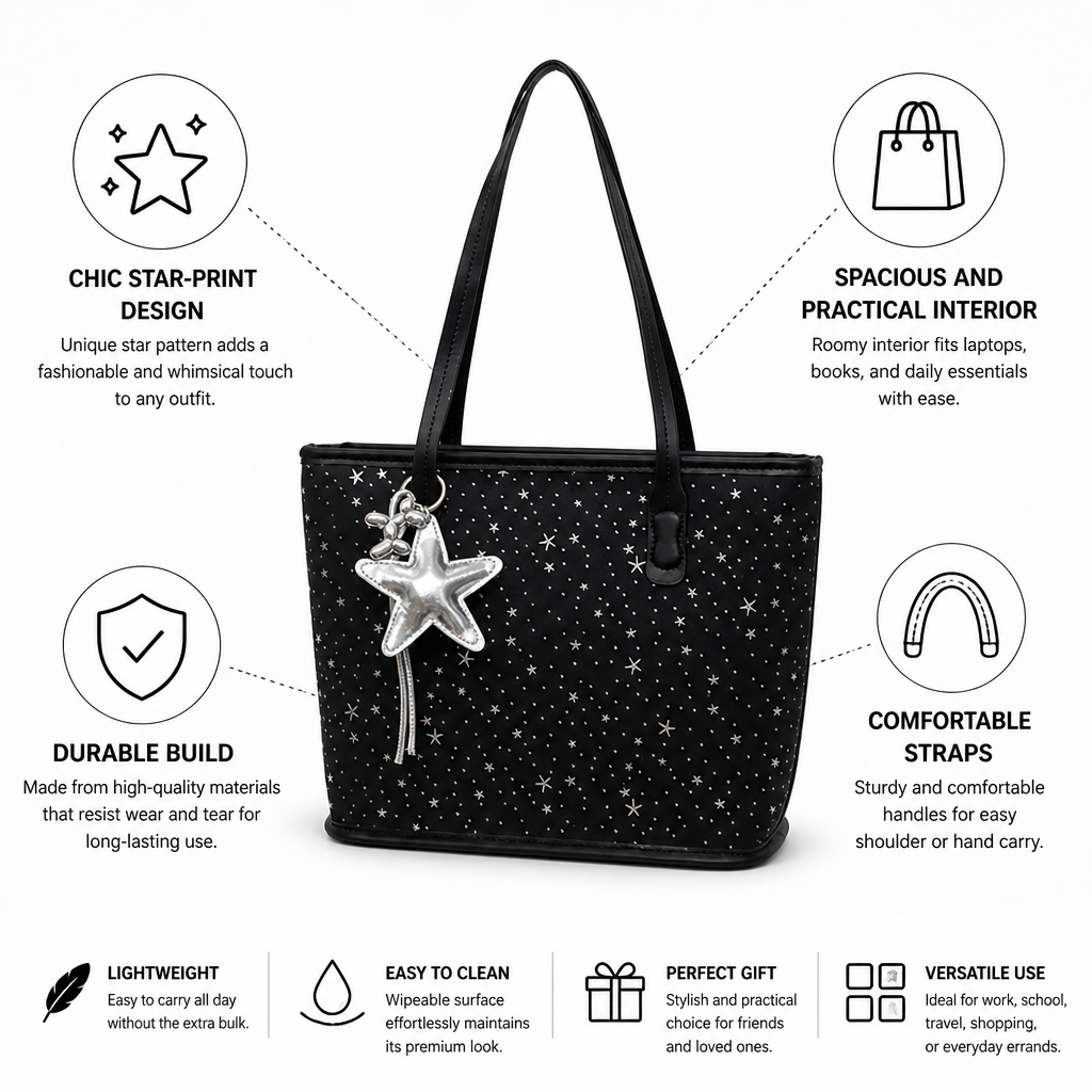 Spacious Star-Print Tote Bag