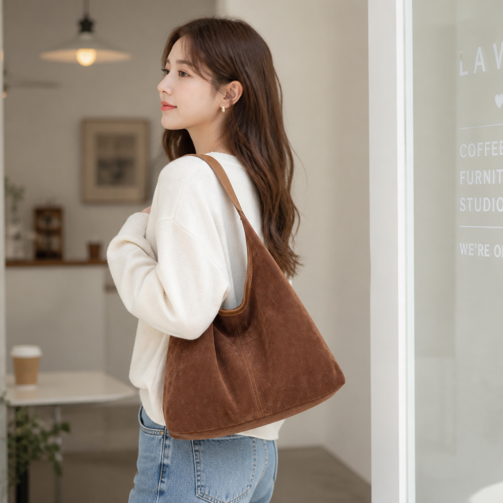 Spacious Suede Shoulder Hobo Bag