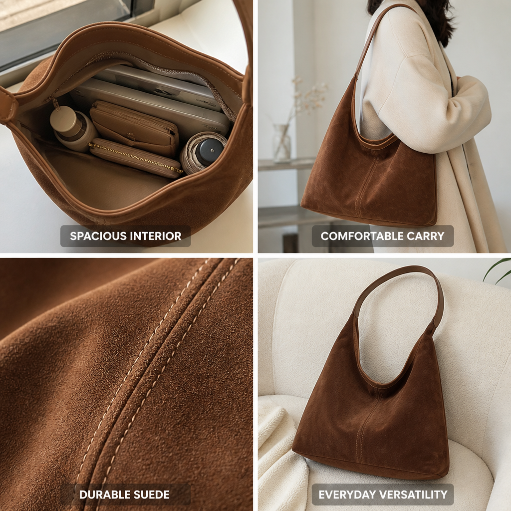Spacious Suede Shoulder Hobo Bag