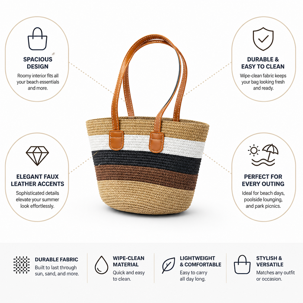 Spacious Wipe-Clean Fabric Beach Bag (Medium)