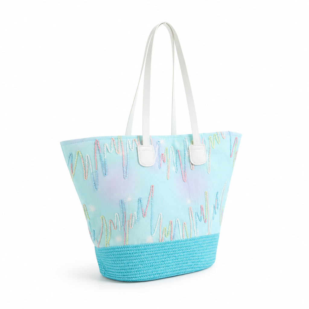 Spacious Woven Straw Beach Bag (Faux Leather Straps)