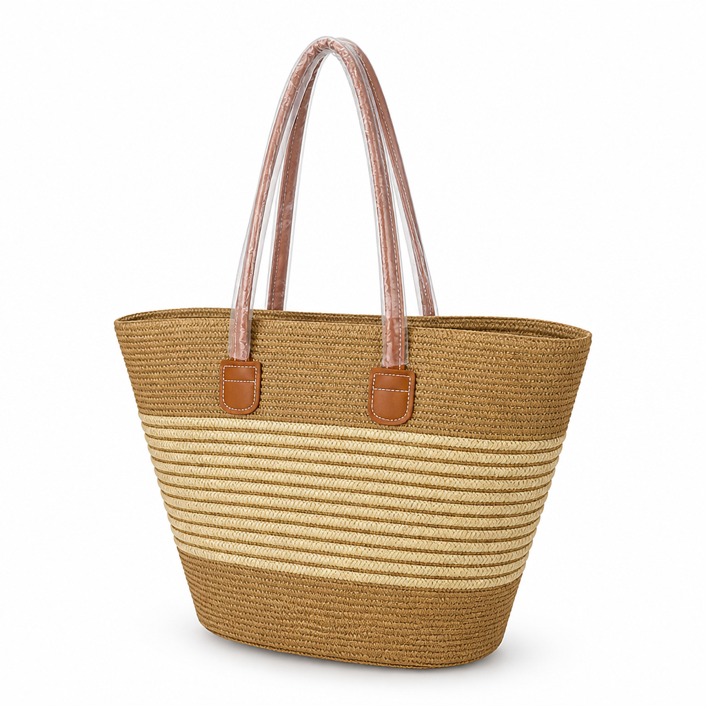 Spacious Woven Straw Beach Tote (45×28×14 cm)