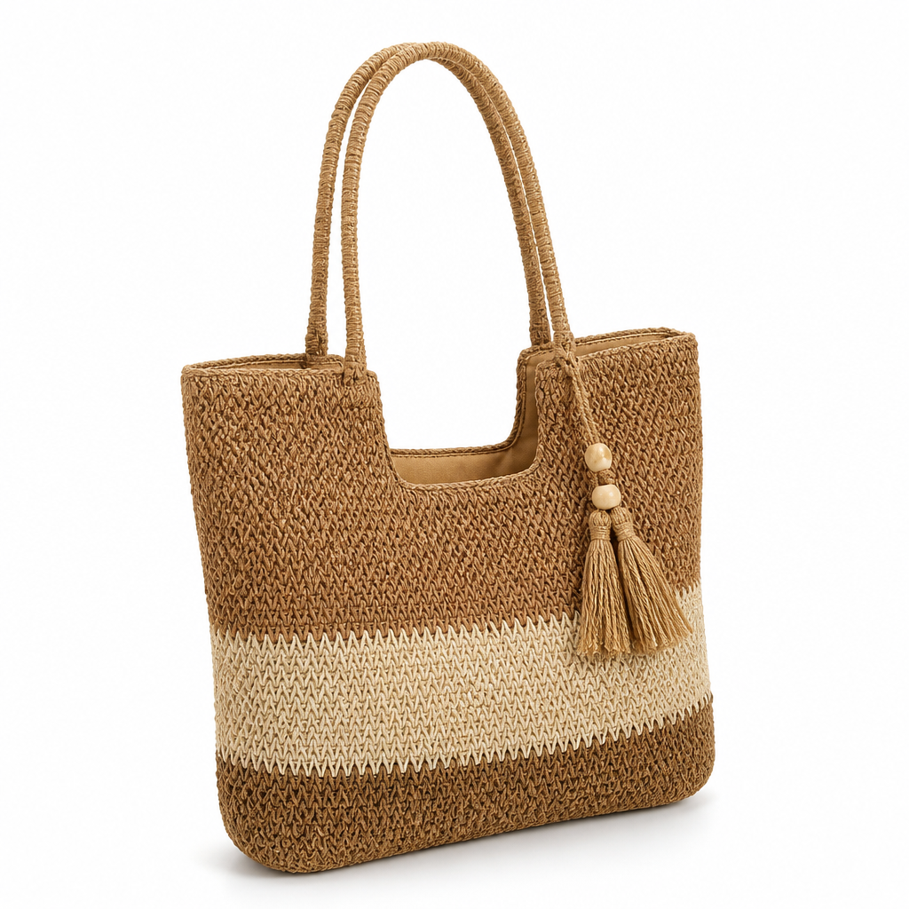 Spacious Woven Straw Beach Tote (45×28×14 cm)