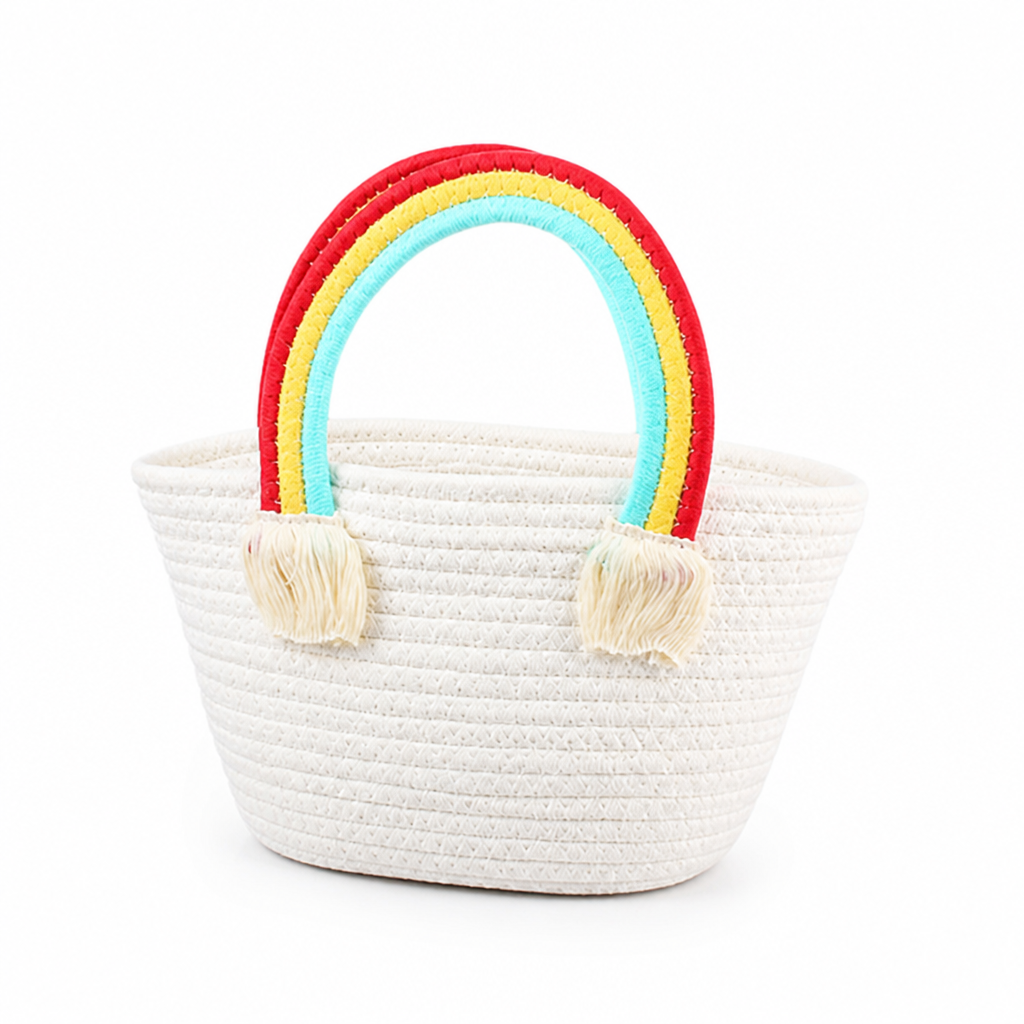 Spacious Woven Straw Rainbow Fringe Beach Bag