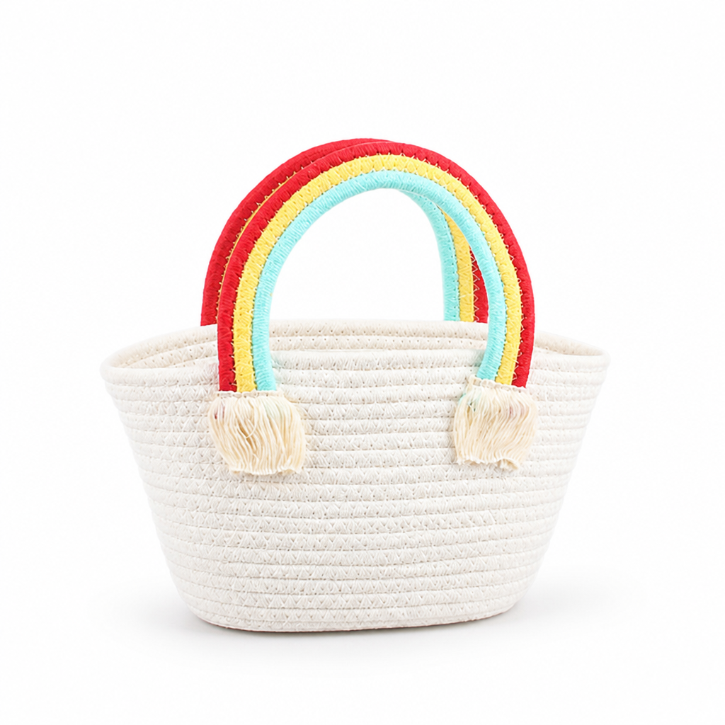 Spacious Woven Straw Rainbow Fringe Beach Bag