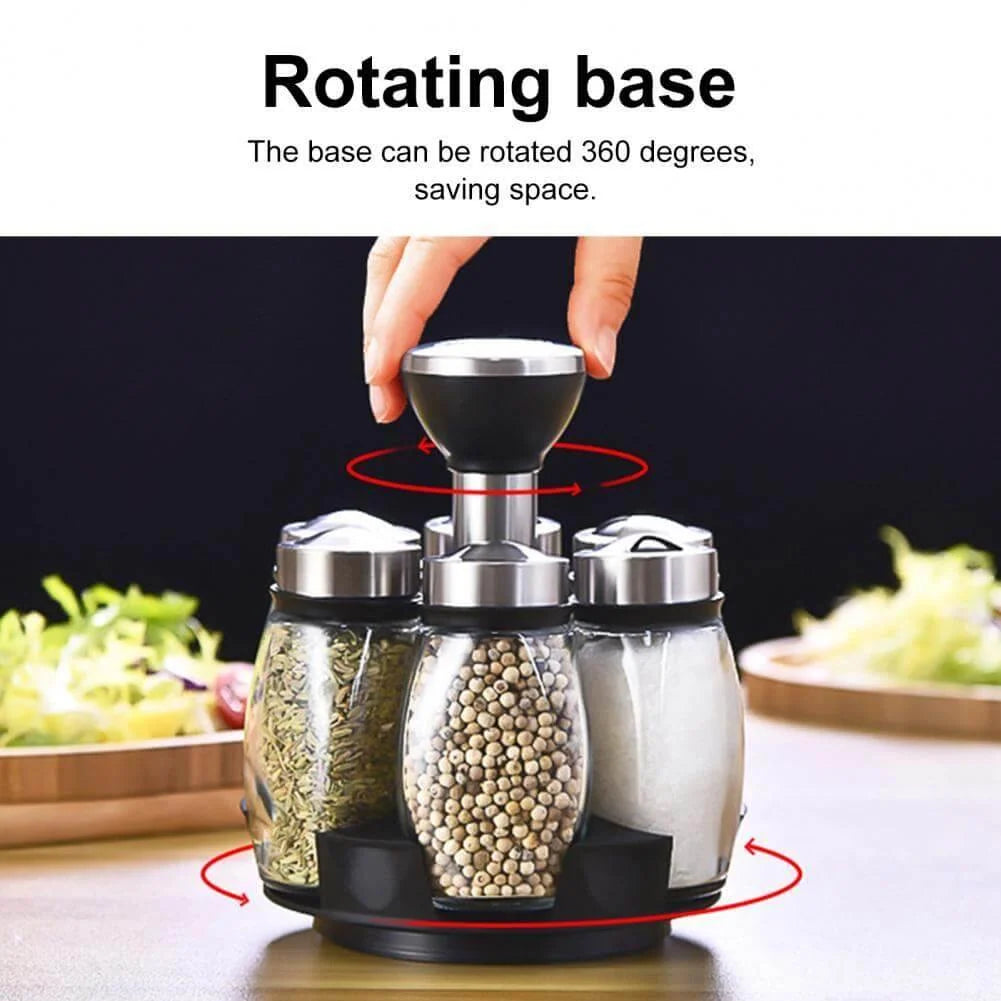 Spice Jar Set Glass Rotating Rack Set of 6