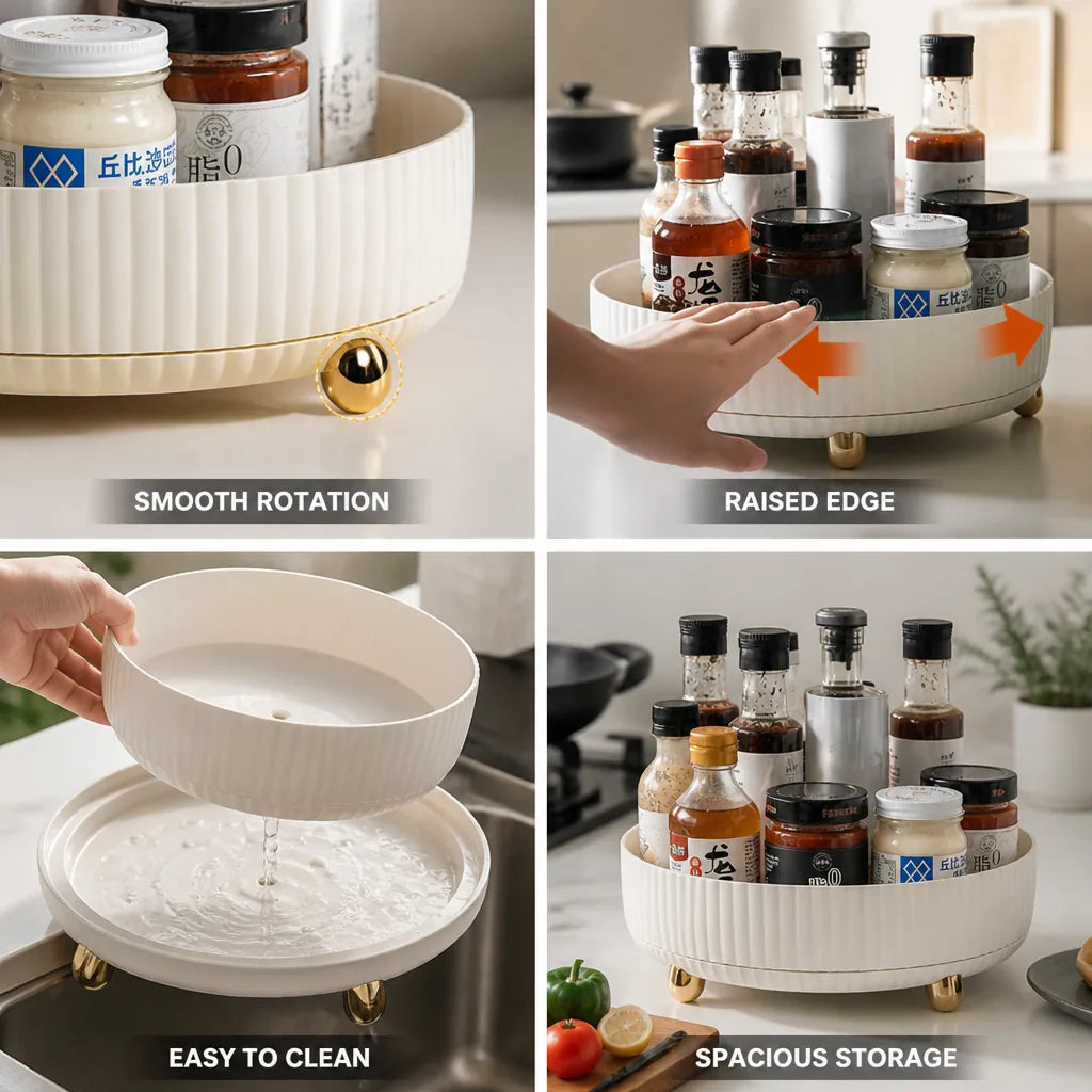 Spice Rack 360° Rotation Raised Edge & Removable Bottom
