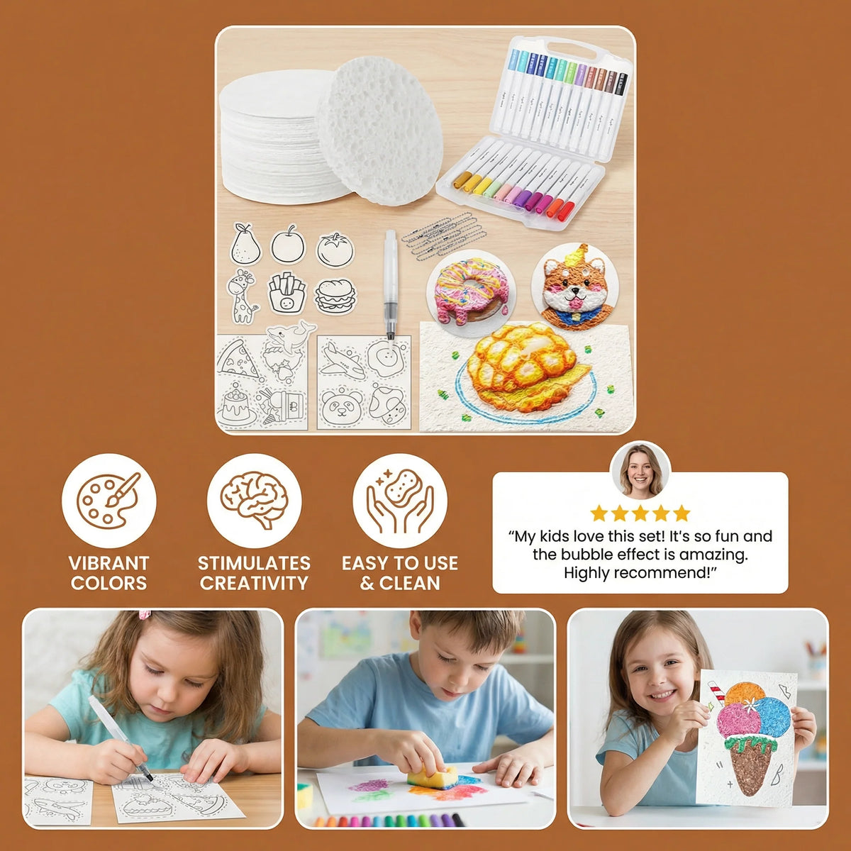Sponge Stamp Set Bubble Texture Multiple Shapes No Mess