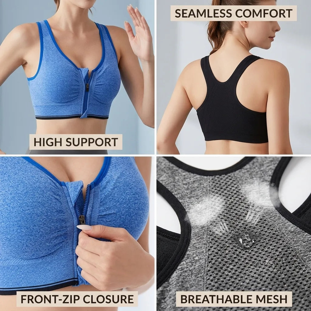 Sports Bra Front-Zip Seamless High Support