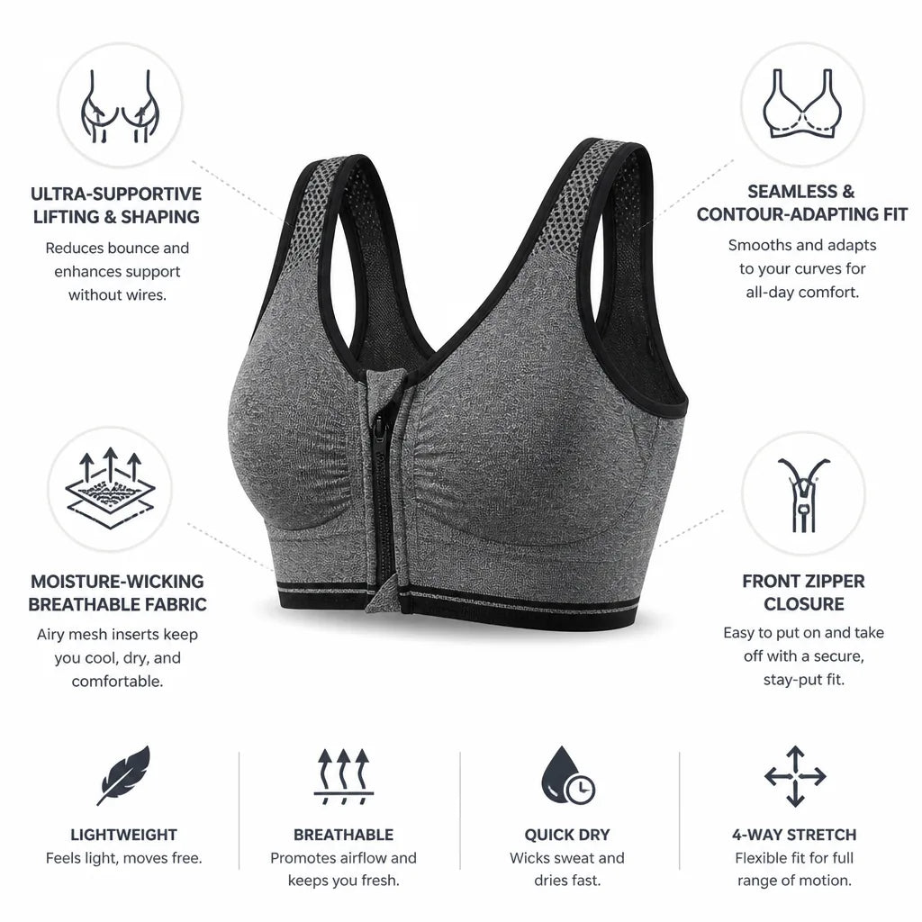 Sports Bra Front-Zip Seamless High Support
