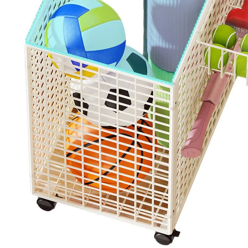 Sports Equipment Storage Cart Slim Wire Rolling Casters