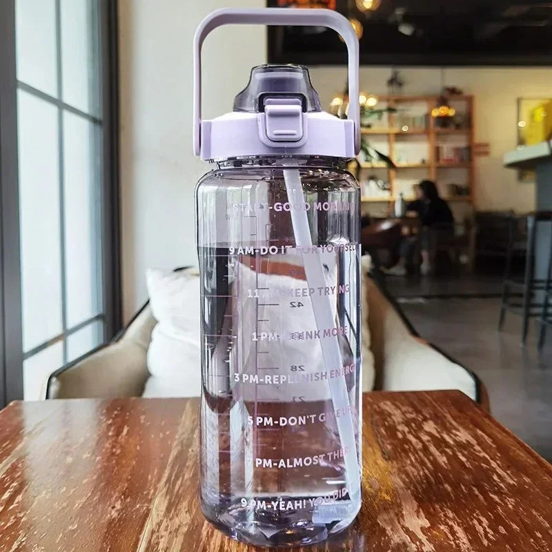 Sports Water Bottle Integrated Straw Time Markings 67.6 Oz Capacity