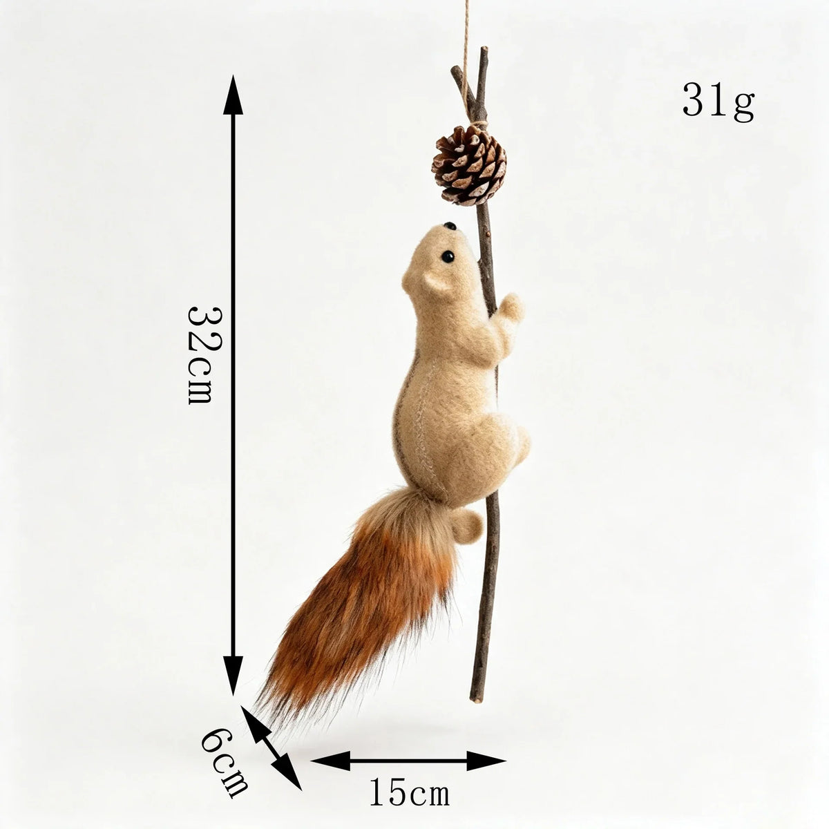 Squirrel Figurine Handcrafted Felt & Wood Lifelike Detail