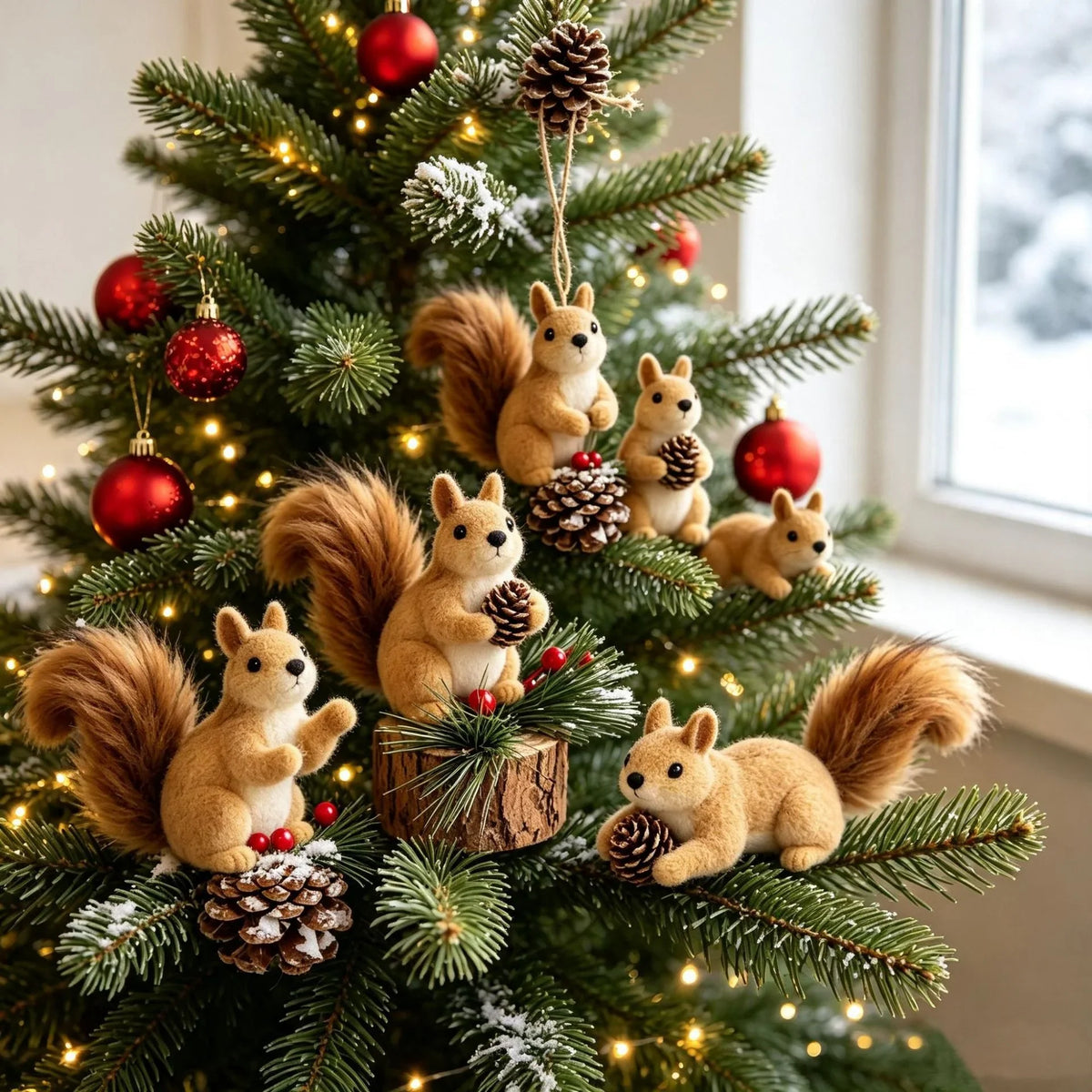 Squirrel Figurine Lifelike Felt & Wood