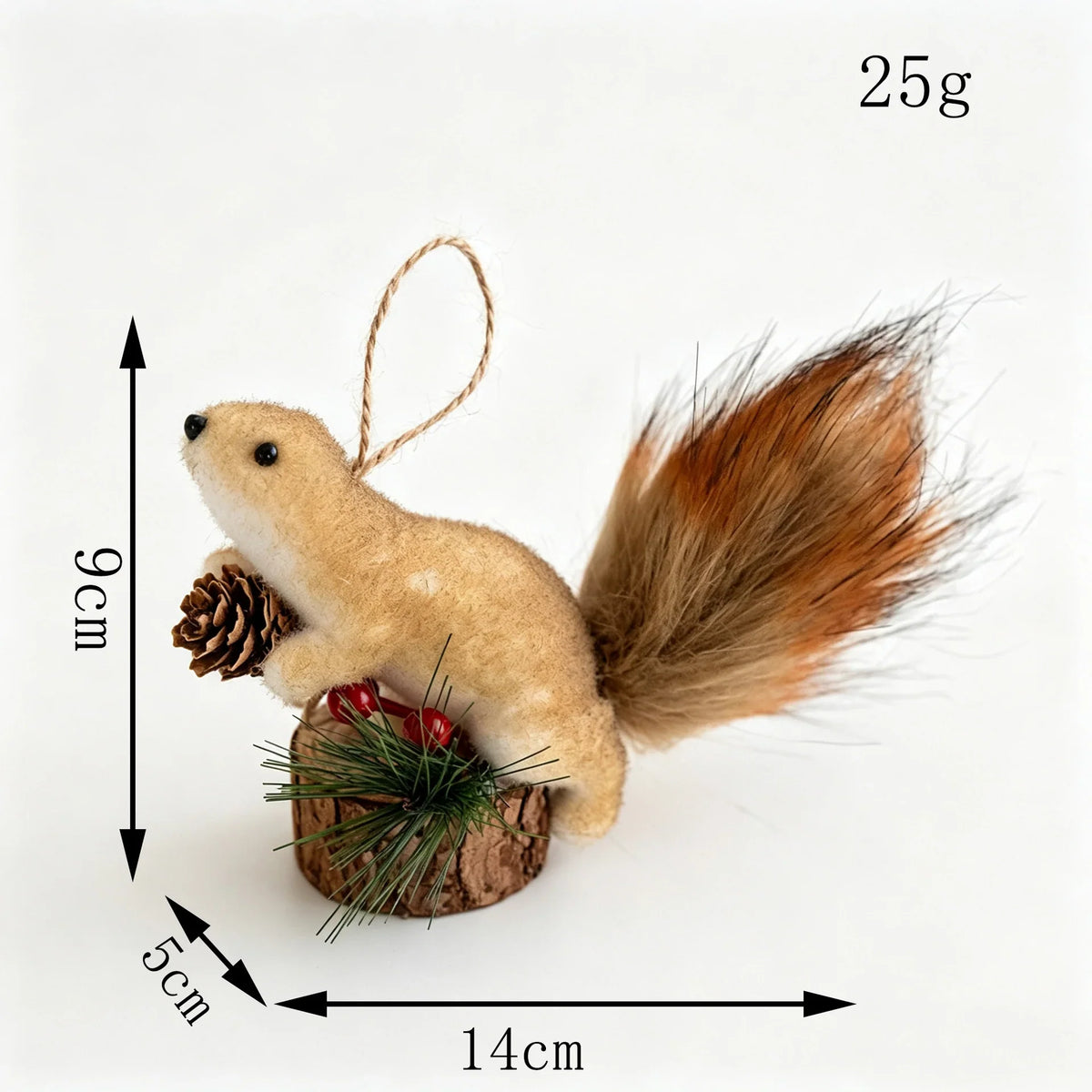 Squirrel Figurine Lifelike Felt & Wood