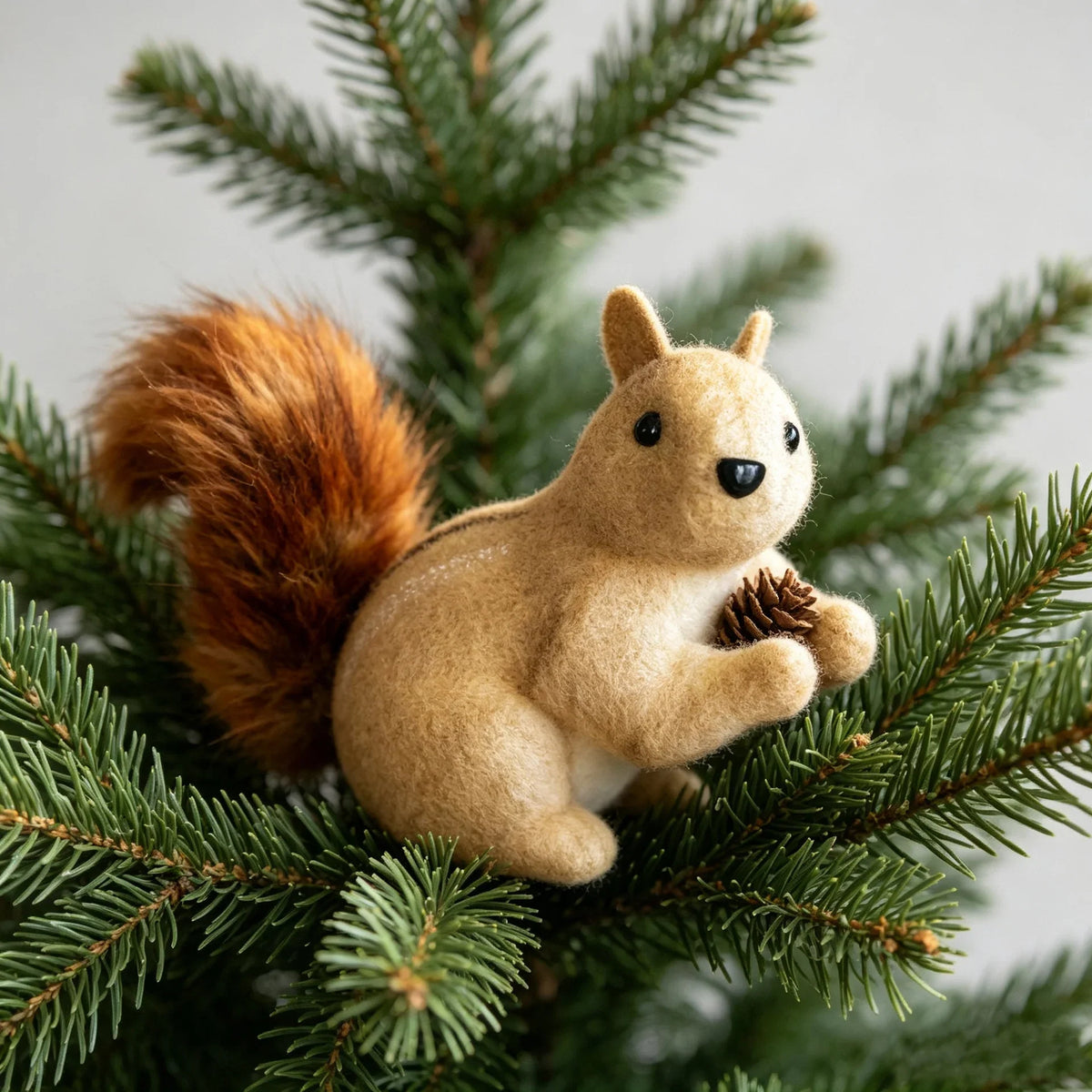 Squirrel Figurine Lifelike Felt & Wood