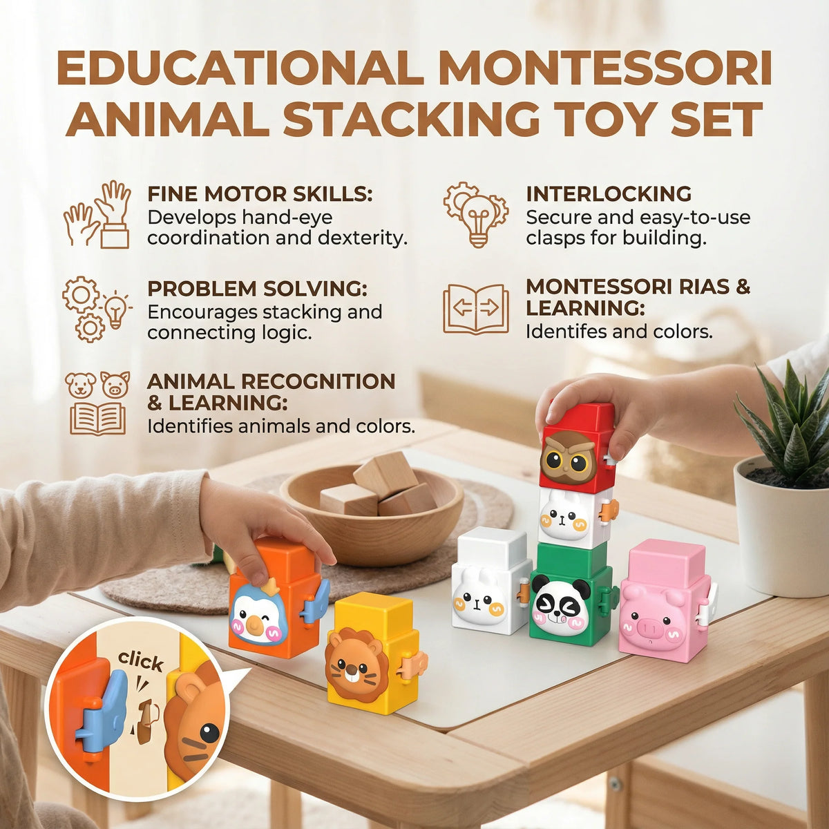 Stacking Blocks Nesting Design Animal Faces & Color Match
