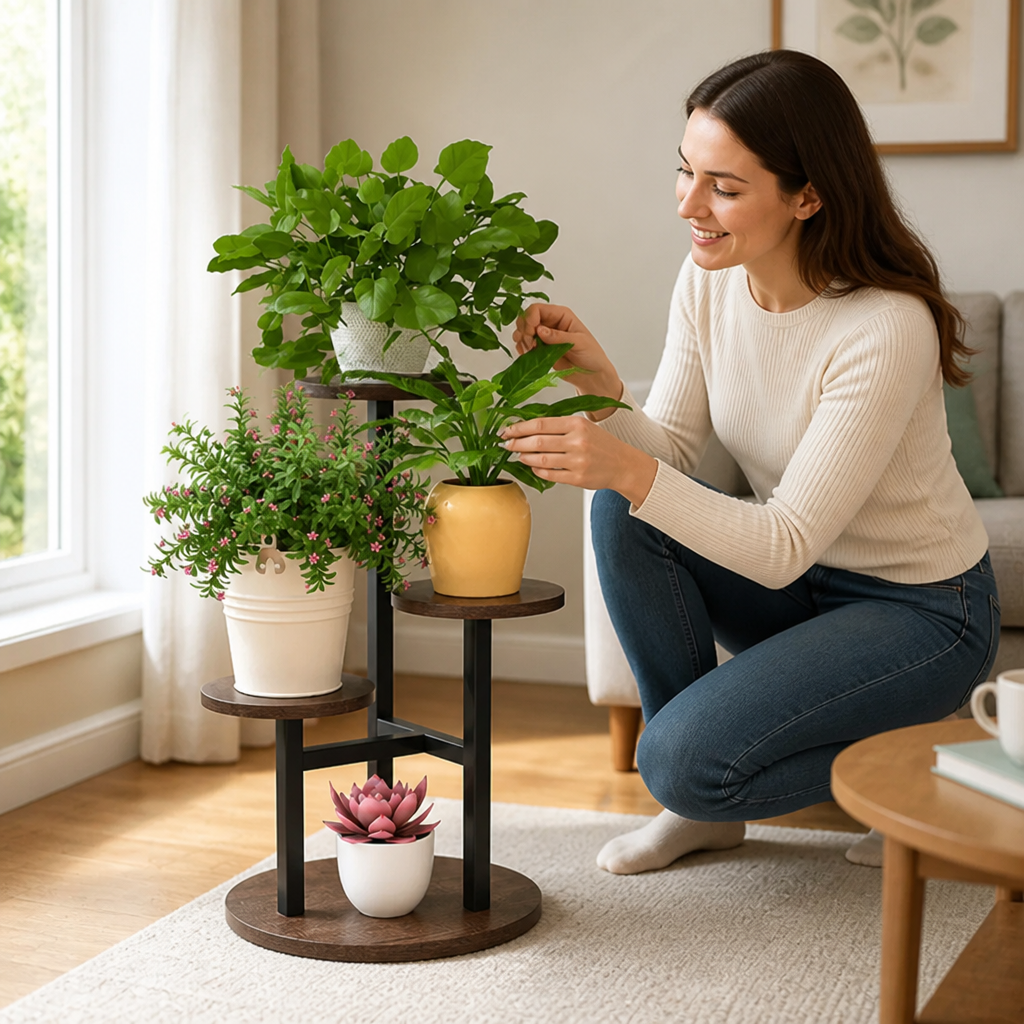 Staggered Wooden Shelves Plant Stand (4-Tier)