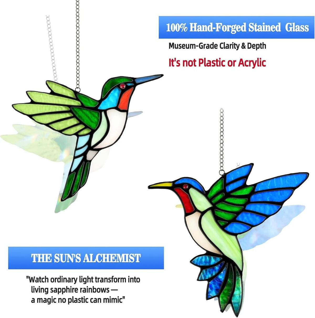 Stained Glass Suncatcher Handcrafted Copper Foil Set of Two