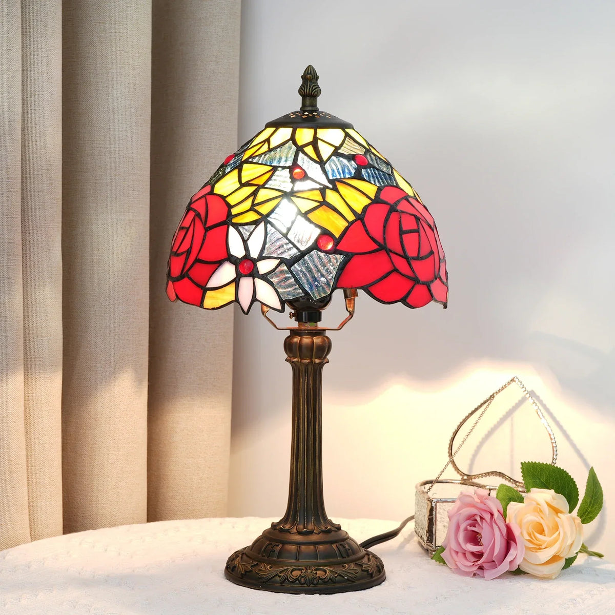 Stained Glass Table Lamp Warm Ambient Lighting E27 Socket