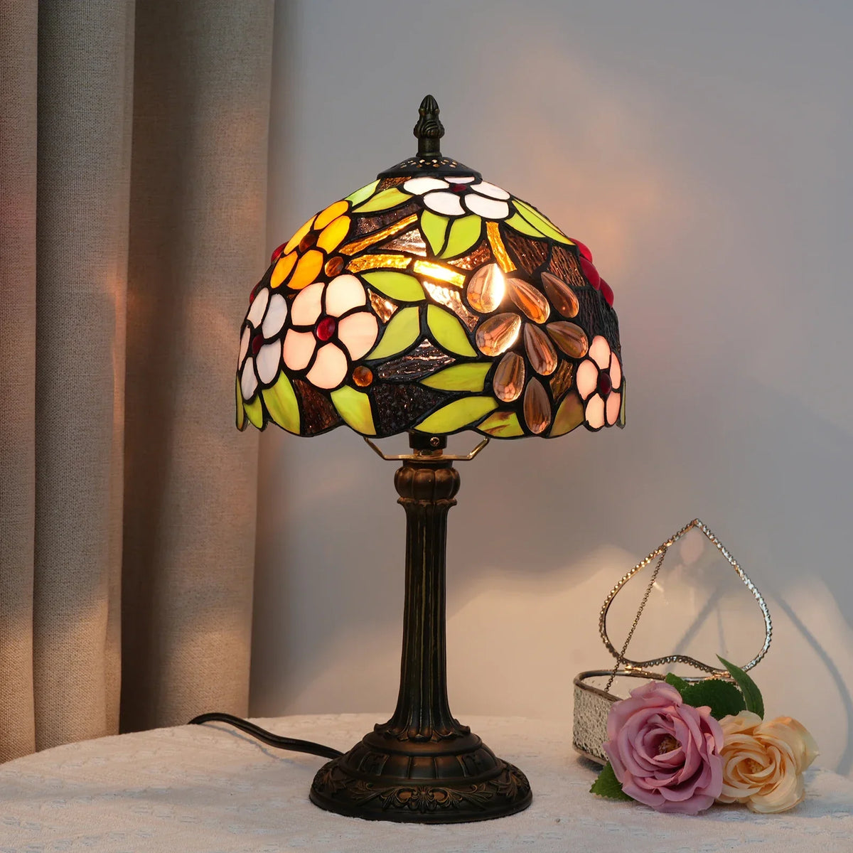 Stained Glass Table Lamp Warm Ambient Lighting E27 Socket
