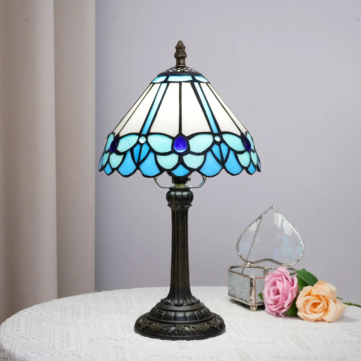 Stained Glass Table Lamp Warm Ambient Lighting E27 Socket