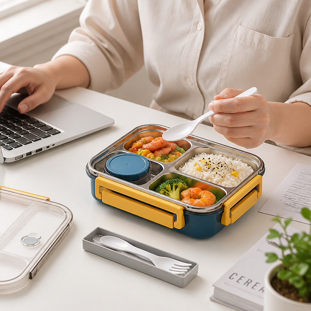 Stainless Steel Compartments & Cutlery Drawer Bento Box
