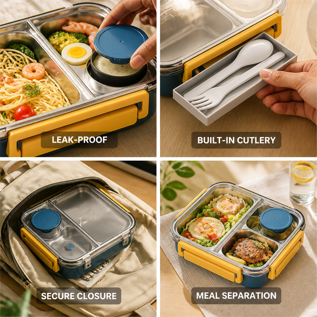 Stainless Steel Compartments & Cutlery Drawer Bento Box